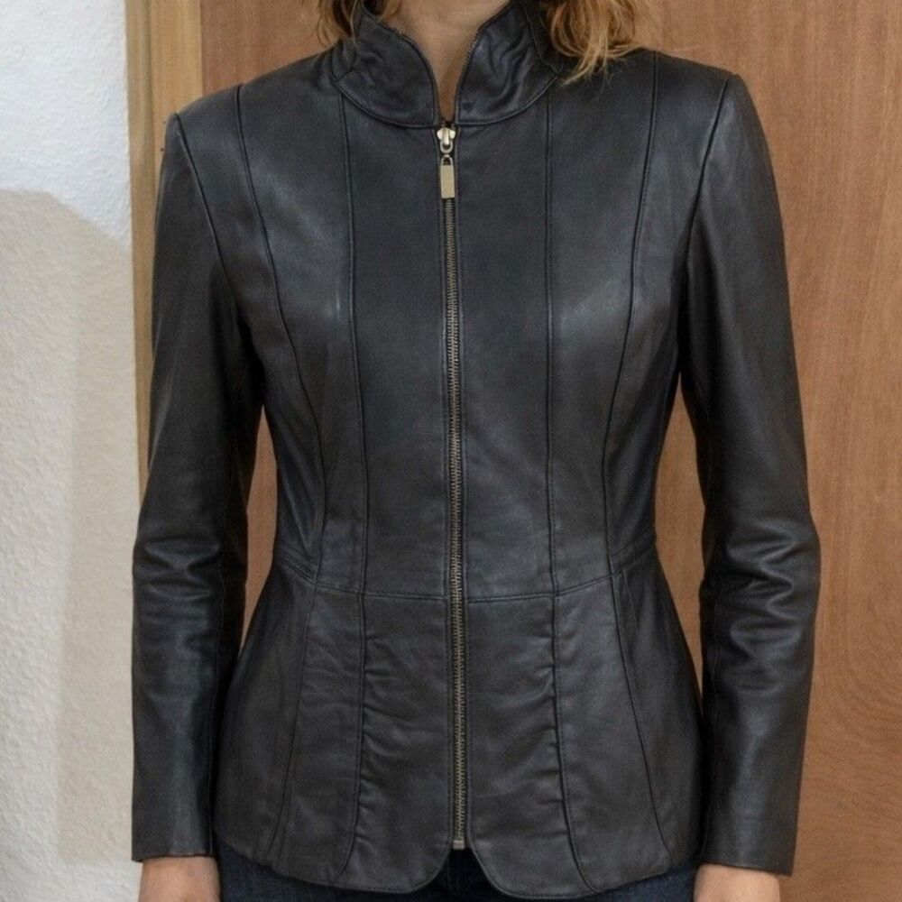 Y2K Vintage Leather Jacket Size L Biker Minimalist Tailored Moto Marvin Richards